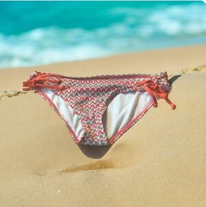 Reef bikini bottom string circular closure on side orange turquoise size med